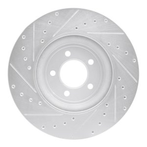 Jaguar S-Type Brake Rotor (1) - Front Right - R1 Concepts - Drilled & Slotted - Silver - `06-`10